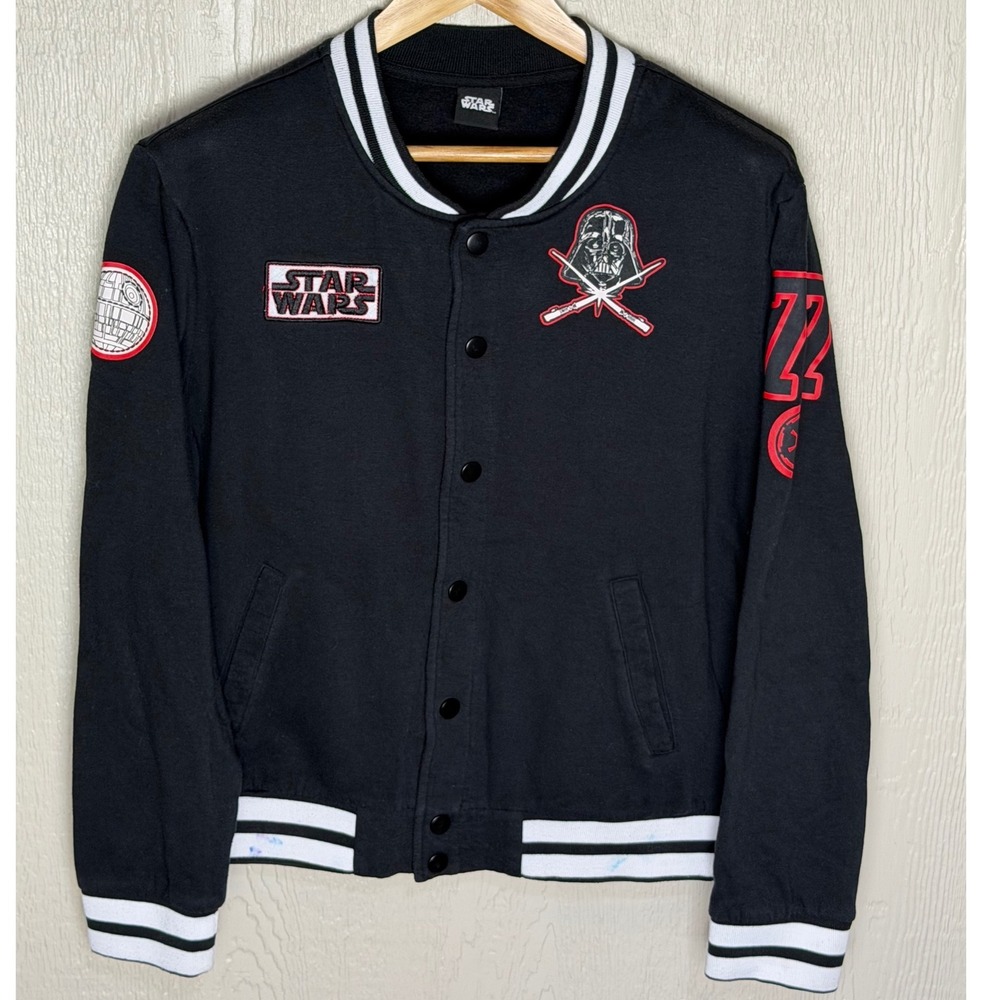 Star Wars Darth Vader Dark Side Varsity Jacket Black Snap Bomber RN No size tag